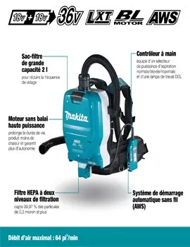 LXT AWS MAKITA Aspirateur dorsal sec sans outils, à batterie 2L 5.webp