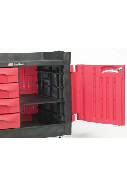 Chariot de travail à tiroirs et portes verrouillables Rubbermaid 4533-88 1.webp