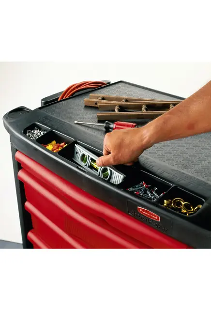 Chariot de travail à tiroirs avec barre de verrouillage Rubbermaid 7734-88 2.webp