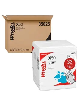 35025 Wypall X50 Chiffons de nettoyage plié en 4 blanc 1.webp