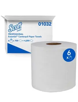01032 SCOTT Essuie-mains débit par le centre blanc, 6 x 700 feuilles2.webp
