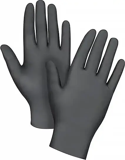 Gants en nitrile noir 5 mils sans poudre, résistant à la perforation