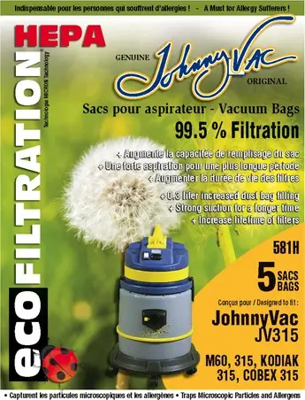 581H Sacs microfiltres HEPA pour aspirateurs Johnny Vac JV315