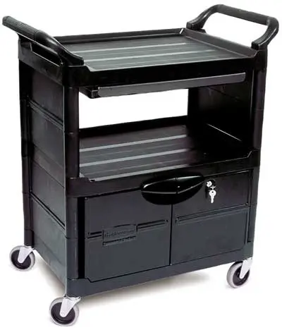 Chariot de service à 3 tablettes, 2 côtés fermés et cabinet verrouillable Rubbermaid 3457