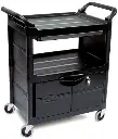 Chariot de service à 3 tablettes, 2 côtés fermés et cabinet verrouillable Rubbermaid 3457