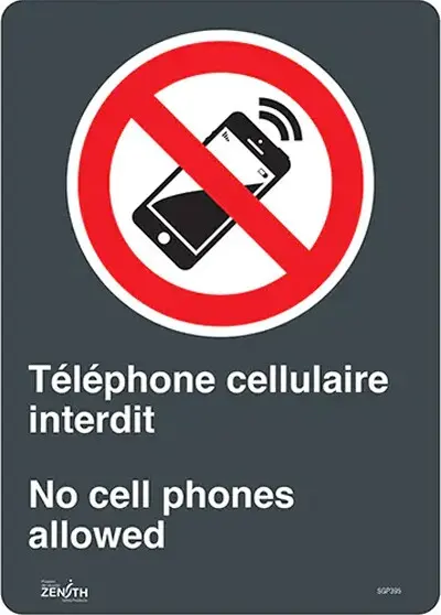 Enseigne "Téléphone cellulaire interdit" bilingue