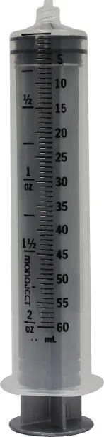 Seringue en plastique avec embout verrouillable (sans aiguille)