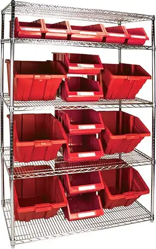 Étagères robustes en treillis métallique avec bacs, Tiers 5
