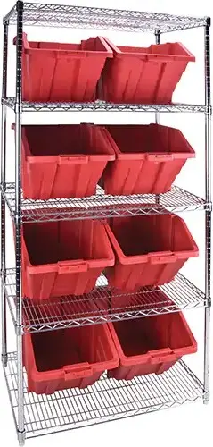 Étagères robustes en treillis métallique et bacs, Tiers 5