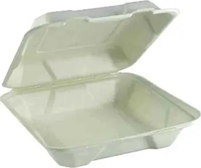 Contenant à charnière en bagasse blanche