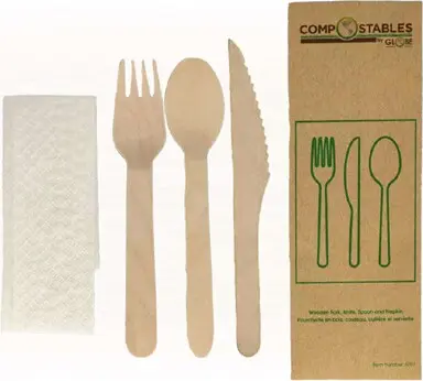Ensemble d'ustensiles de cuisine en bois compostable