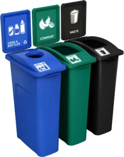 [BU202821000] WASTE WATCHER Poubelles avec panneau déchets, bouteilles et compost 69 gal