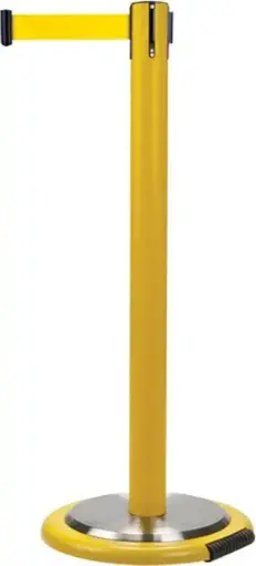 Borne à ruban de 12' sur roues pour le contrôle des foules en acier avec un fini en jaune.