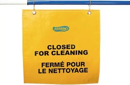 [MR148389000] Affiche suspendue bilingue au cadre de porte "Fermé pour le nettoyage"